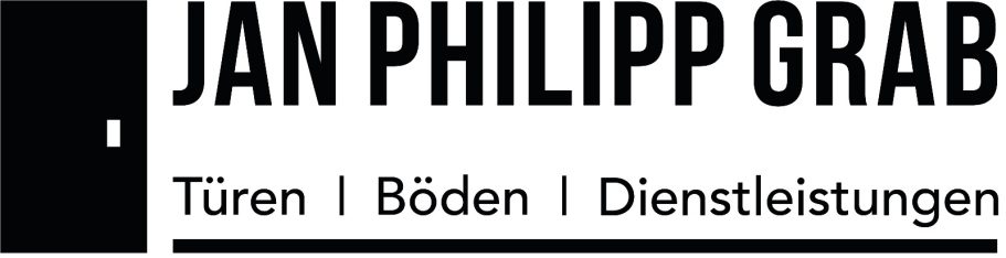 Logo der Firma Jan Philipp Grab – Türen, Böden, Dienstleistungen, das aus einer schwarzen Tür besteht